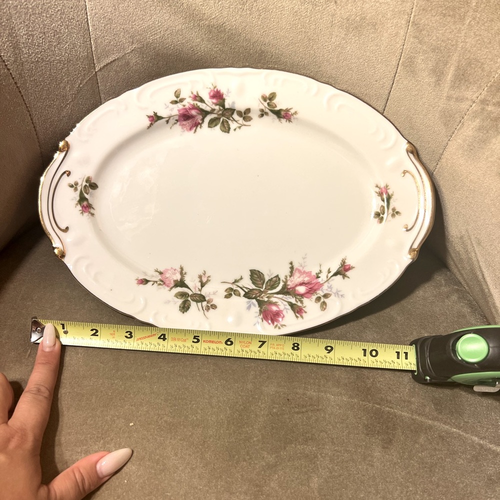 Royal Rose Fine China Serving Platter, Pink Roses, Vintage 12" x 8.5", Japan.